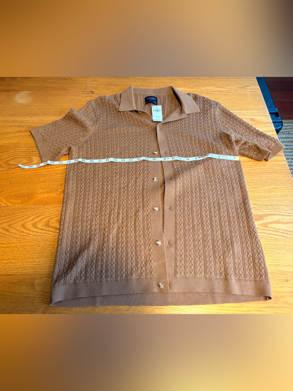 Abercrombie & Fitch Men's L Tall Cable Pattern Button Down Polo in Warm Brown